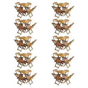 Kit 10 Conjuntos De Mesa Com 4 Cadeiras De Madeira Dobravel 70X70 Mel - Amarelo