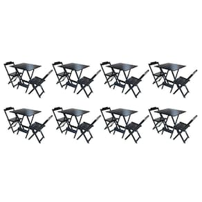 Kit 8 Jogos De Mesa Dobravel Com 2 Cadeiras De Madeira 70X70 - Preto - Preto