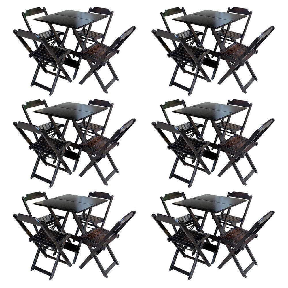 Kit 6 Conjuntos De Mesa Com 4 Cadeiras De Madeira Dobravel 70X70 Tabaco - Marrom