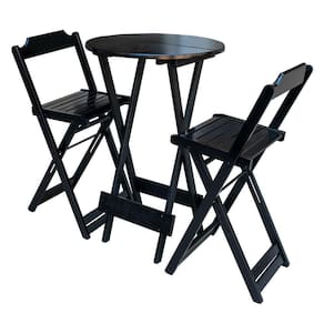 Conjunto De Mesa Bistrô De Madeira Com 2 Cadeiras Dobravel Preto - Preto