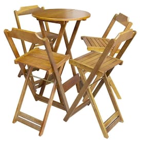 Jogo De Mesa Bistrô De Madeira Com 4 Cadeiras Dobravel Mel - Amarelo