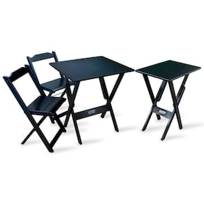Conjunto De Mesa 60x60 E Mesa Aparador Dobrável Com 2 Cadeiras Tarimatã Para Area Gourmet - Preto