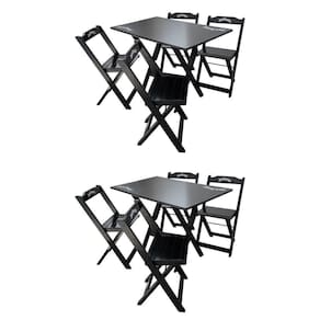 Kit 2 Conjuntos Mesa Dobrável Madeira 110x70 Com 4 Cadeiras Personalizada Jack Preta - Cor: Preto