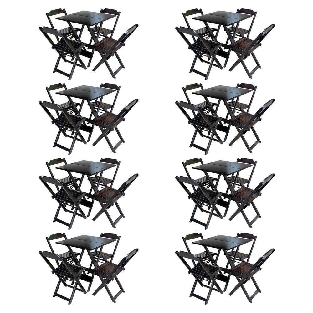 Kit 8 Jogos De Mesa Com 4 Cadeiras De Madeira Dobravel 70X70 - Tabaco - Marrom