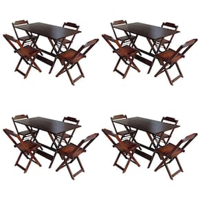Kit 4 Jogos De Mesa Com 4 Cadeiras De Madeira Dobravel 120X70 - Imbuia - Marrom