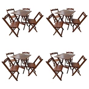 Kit 2 Conjuntos Mesa Dobrável Madeira 70x70 Com 4 Cadeiras Personalizada Jack Imbuia - Cor: Marrom