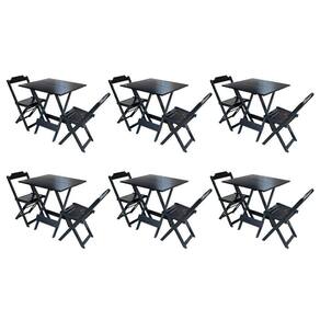 Kit 6 Jogos De Mesa Dobravel Com 2 Cadeiras De Madeira 70X70 - Preto - Preto