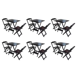 Kit 6 Jogos De Mesa Dobravel Com 2 Cadeiras De Madeira 70X70 - Tabaco - Marrom