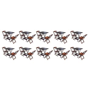 Kit 10 Jogos De Mesa Dobravel Com 2 Cadeiras De Madeira 70X70 - Imbuia - Marrom