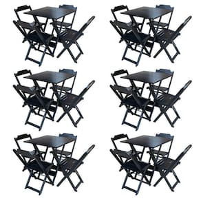 Kit 6 Jogos De Mesa Com 4 Cadeiras De Madeira Dobravel 70X70 - Preto - Preto