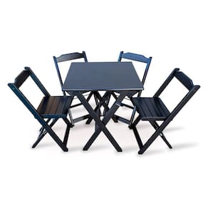 Jogo De Mesa Com 4 Cadeiras Dobravel 70x70 Para Bar E Restaurante - Preto - Cor: Preto