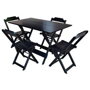 Conjunto Jogo De Mesa Com 4 Cadeiras De Madeira Dobravel 120X70 Preto - Preto