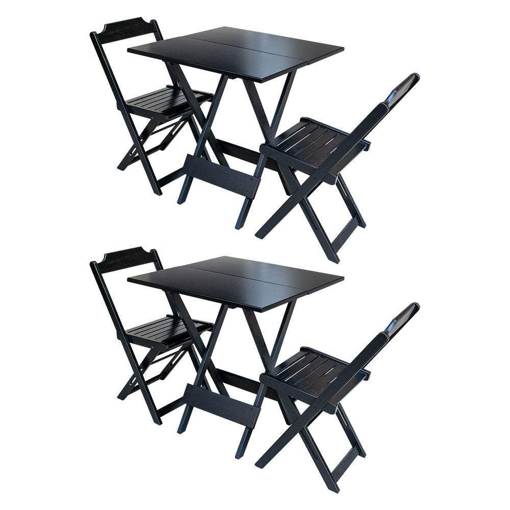 Kit 2 Conjuntos De Mesa Dobravel Com 2 Cadeiras De Madeira 70X70 - Preto - Preto