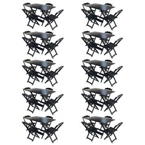 Kit 10 Conjuntos De Mesa Com 4 Cadeiras De Madeira Dobravel 120X70 Preto - Preto