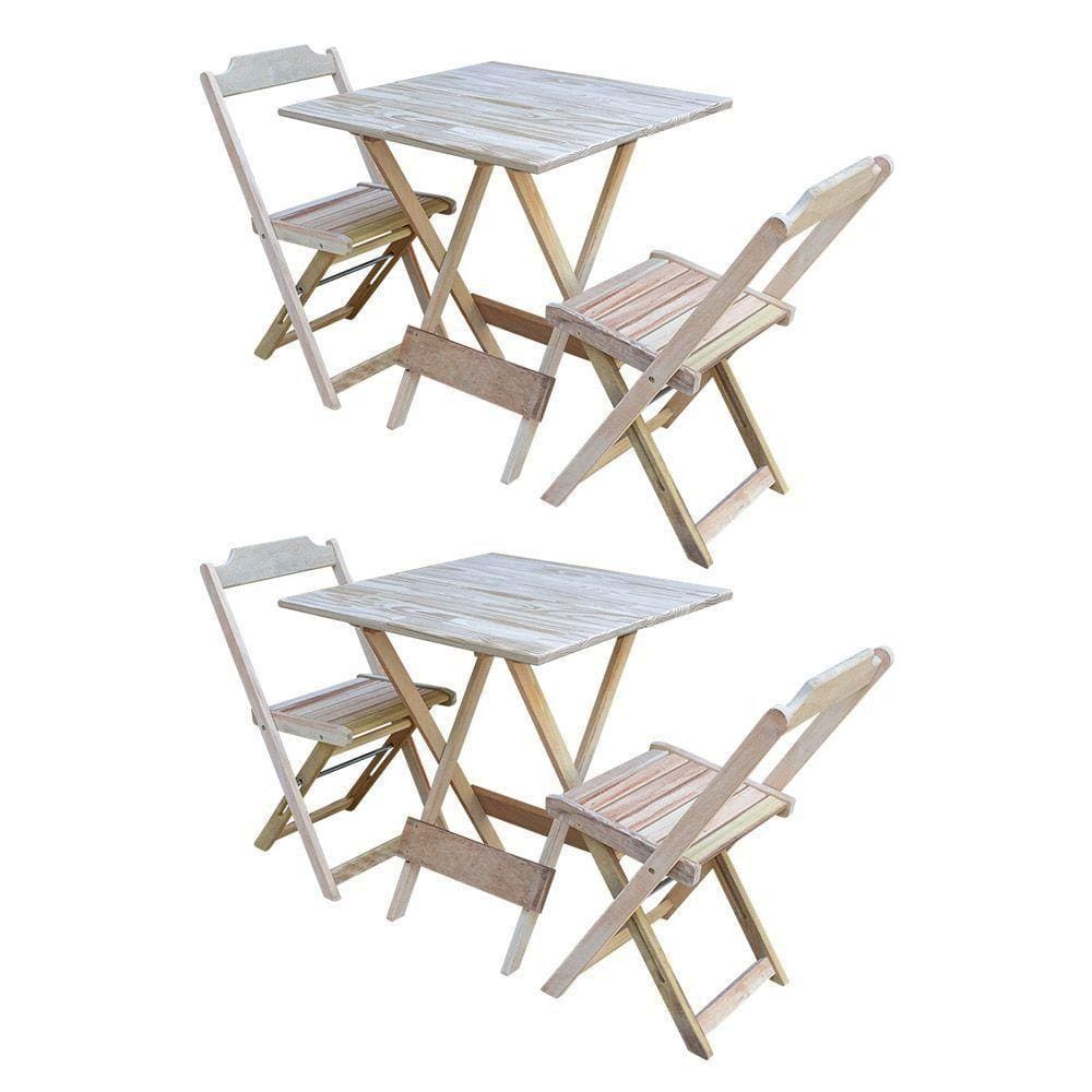 Kit 2 Jogos De Mesa Dobravel Com 2 Cadeiras De Madeira 70X70 - Sem Pint - Marrom