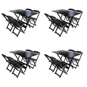 Kit 4 Conjuntos De Mesa Com 4 Cadeiras De Madeira Dobravel 120X70 Tabaco - Marrom