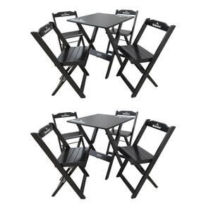 Kit 2 Conjuntos Mesa Dobrável Madeira 70x70 Com 4 Cadeiras Personalizada Hei Preta - Cor: Preto