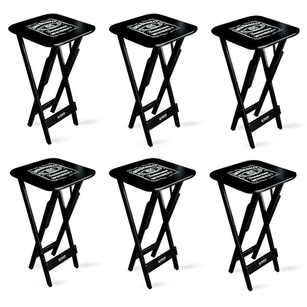 Kit 6 Mesas Bistrô Dobrável Jack Daniel`s Madeira Preta - Cor: Preto