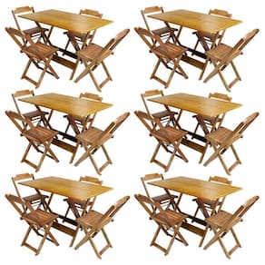 Kit 6 Jogos De Mesa Com 4 Cadeiras De Madeira Dobravel 120X70 - Mel - Amarelo