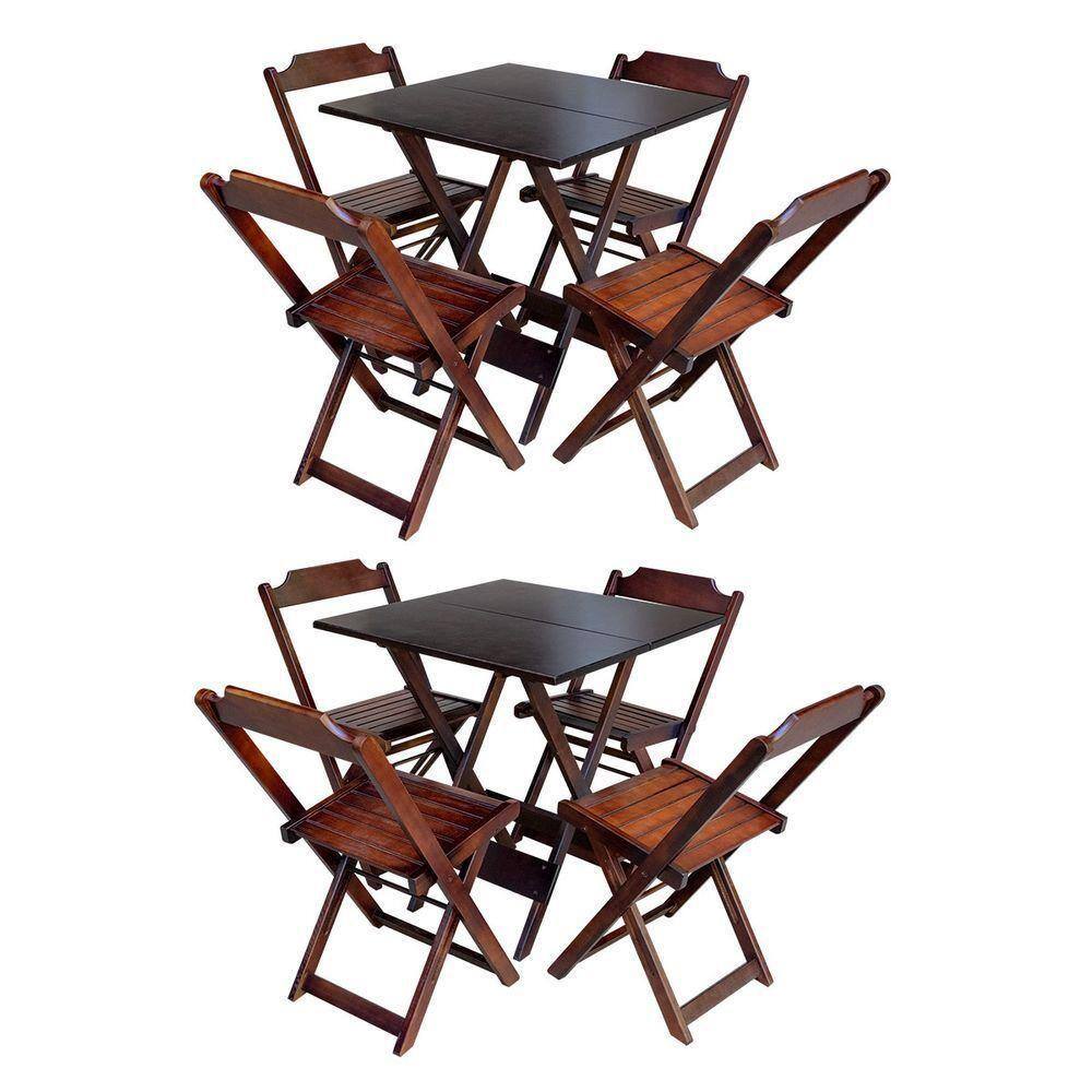 Kit 2 Conjuntos De Mesa Dobráveis 60X60 Em Madeira Padrão - Imbuia - Marrom
