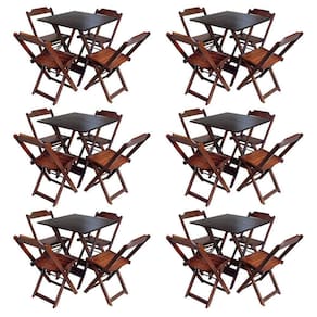 Kit 6 Jogos De Mesa Com 4 Cadeiras De Madeira Dobravel 70X70 - Imbuia - Marrom
