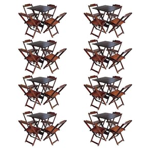 Kit 8 Jogos De Mesa Com 4 Cadeiras De Madeira Dobravel 70X70 - Imbuia - Marrom