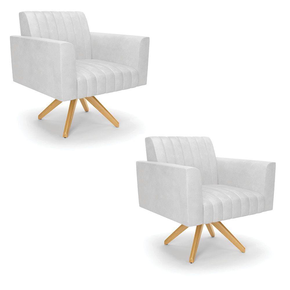 Kit 2 Poltronas Giratória Viena Gomada Corano Branco Base de Madeira MA30 - D`Rossi