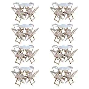 Kit 8 Jogos De Mesa Com 4 Cadeiras De Madeira Dobravel 70X70 - Sem Pint - Marrom
