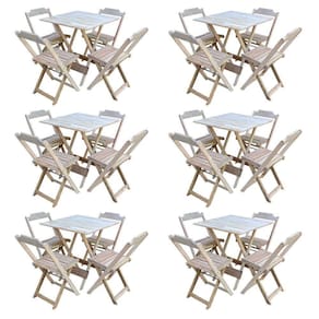 Kit 6 Conjuntos De Mesa Com 4 Cadeiras De Madeira Dobravel 70X70 Sem Pintura/Crua - Marrom