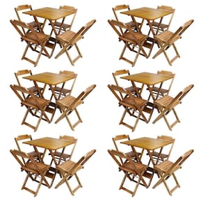 Kit 6 Jogos De Mesa Com 4 Cadeiras De Madeira Dobravel 70X70 - Mel - Amarelo