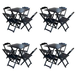 Kit 4 Jogos De Mesa Com 4 Cadeiras De Madeira Dobravel 70X70 - Preto - Preto