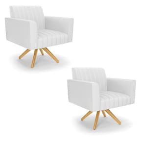 Kit 2 Poltronas Giratória Viena Gomada Corino Branco Base de Madeira MA30 - D`Rossi