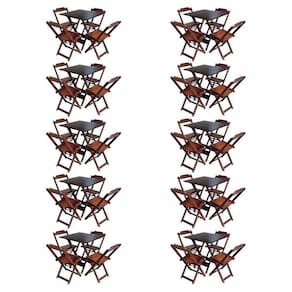 Kit 10 Conjuntos De Mesa Com 4 Cadeiras De Madeira Dobravel 70X70 Imbuia - Marrom