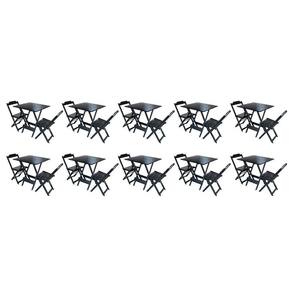 Kit 10 Conjuntos De Mesa Dobravel Com 2 Cadeiras De Madeira 70X70 - Pre - Preto