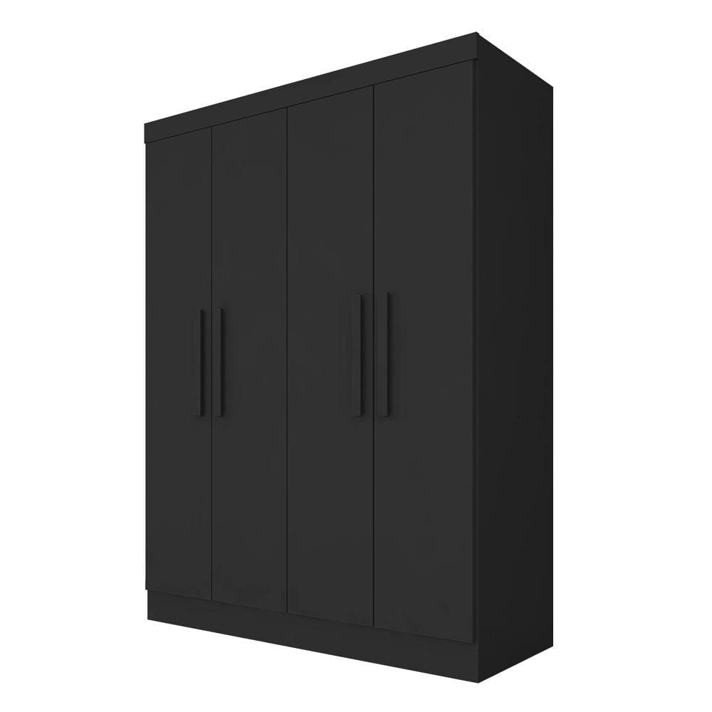 Guarda Roupa Solteiro Mariah 4 Portas Preto - Móveis Arapongas