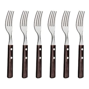 Kit Garfos de Mesa Polywood em Aço Inox 6 Peças Castanho Cozinha Restaurante Tramontina