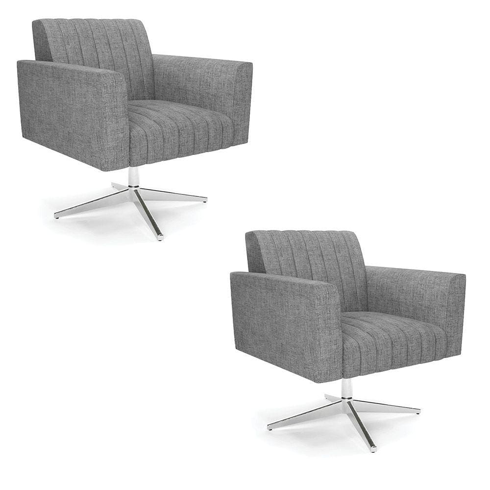 Kit 2 Poltronas Giratória Viena Gomada Linho Base Cromada - D`Rossi