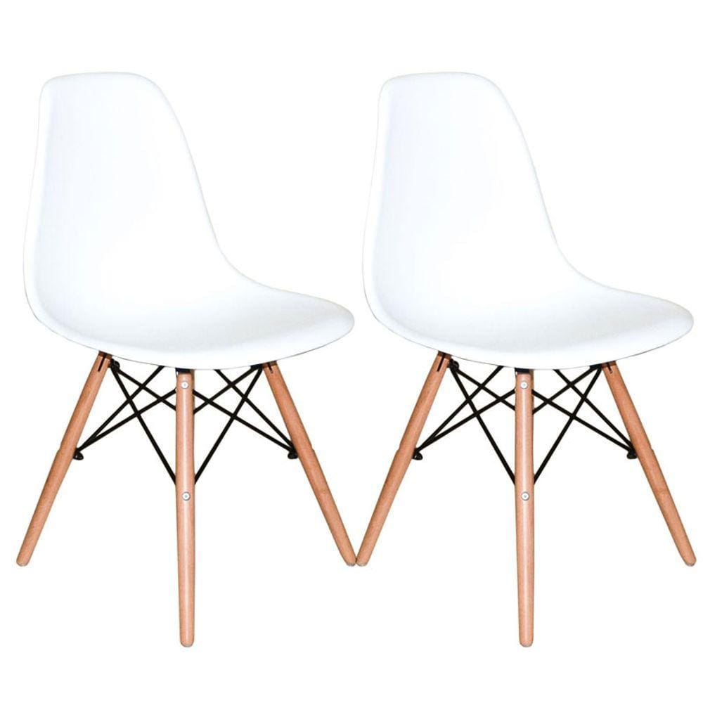 KIT C| 2 Cadeira Charles Eames Wood DSW Branca - Base Madeira