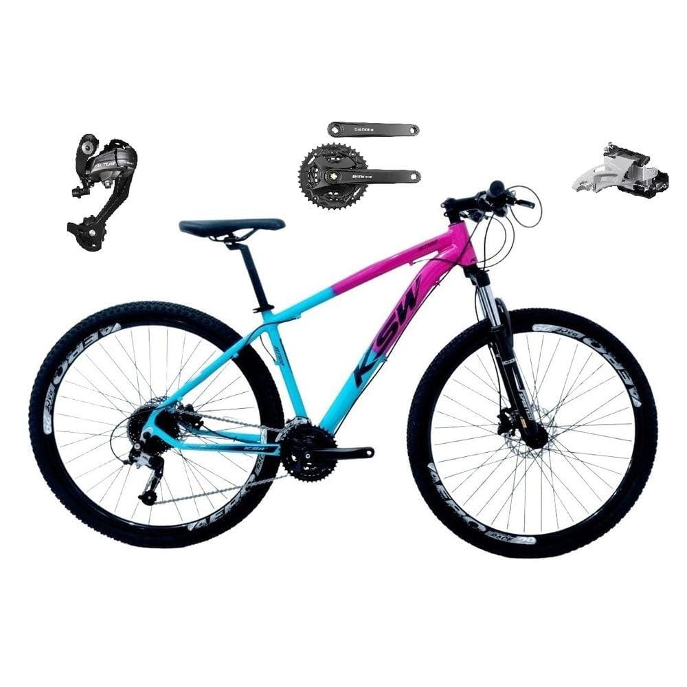 Bicicleta Aro 29 Ksw Xlt 27v Câmbios Shimano Altus Freios Hidráulicos Garfo Com Trava - Rosa/Azul