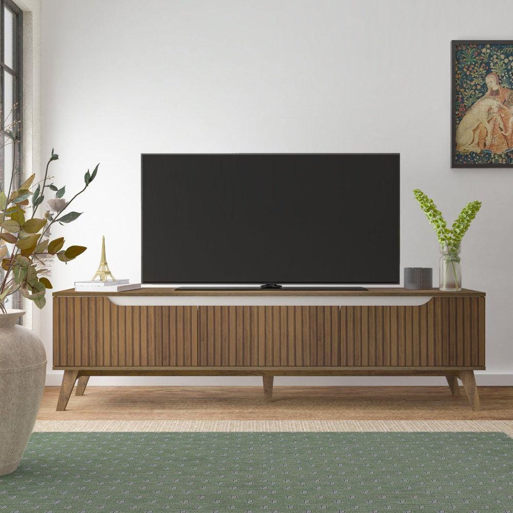 Rack para TV até 75 Polegadas 180cm 2 Portas 1 Gaveta Liverpool Yescasa Pinho Ripado/Off White