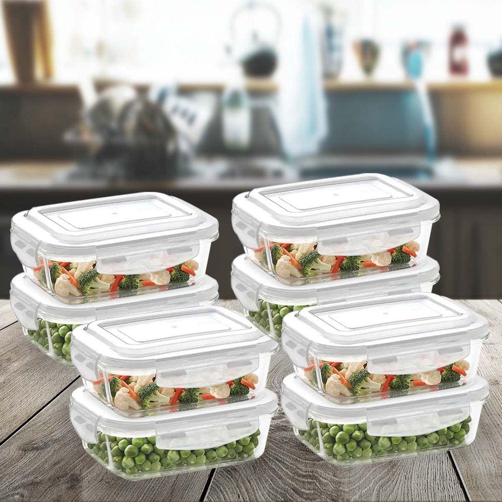 Kit Com 8 Pote Vidro Hermetico Marmita Tampa Plastico 640ml