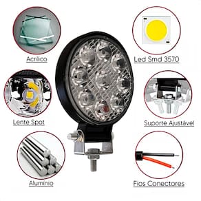 Farol de LED Auxiliar redondo 27W 9 Leds Troller Off-Road carro 4x4 LE-6710
