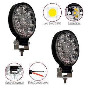 Par Farol de LED Auxiliar redondo 27W 9 Leds Troller Off-Road carro 4x4 LE-6710
