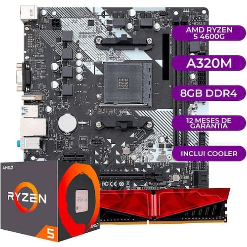 Kit Upgrade Gamer Amd Ryzen 5 4600g Placa Mãe A320m 8gb Ddr4 De Ram