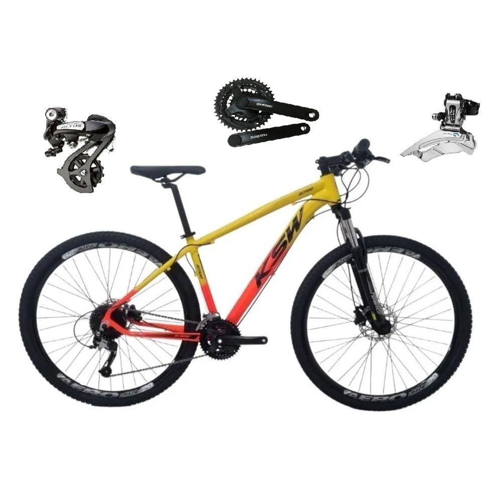 Bicicleta aro 29 Ksw Xlt Shimano Altus 24V Freio a Disco Hidráulico Garfo com Trava - Amarelo/Laranja