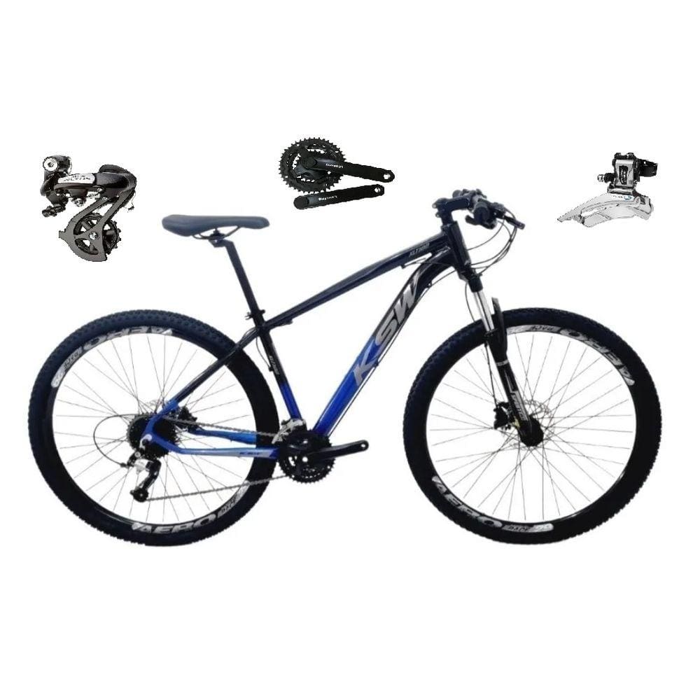 Bicicleta aro 29 Ksw Xlt Shimano Altus 24V Freio a Disco Hidráulico Garfo com Trava - Preto/Azul