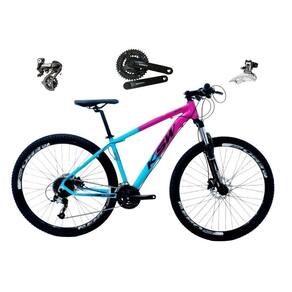 Bicicleta aro 29 Ksw Xlt Shimano Altus 24V Freio a Disco Hidráulico Garfo com Trava - Rosa/Azul