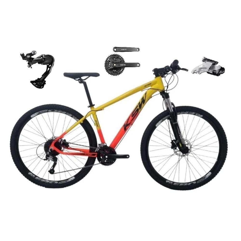 Bicicleta Aro 29 Ksw Xlt Alumínio Câmbio Traseiro Shimano Alívio e Altus 27v Freio Hidráulico Garfo Com Trava - Amarelo/Laranja