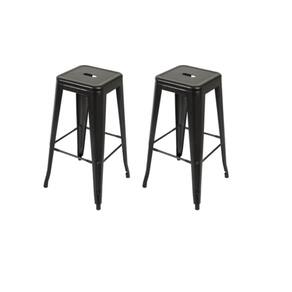 Kit 2 Banquetas Tolix Iron Aço Carbono Industrial - Preto Fosco