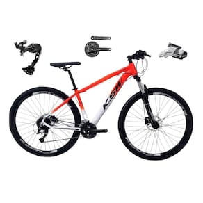Bicicleta Aro 29 Ksw Xlt Alumínio Câmbio Traseiro Shimano Alívio e Altus 27v Freio Hidráulico Garfo Com Trava - Laranja/Branco
